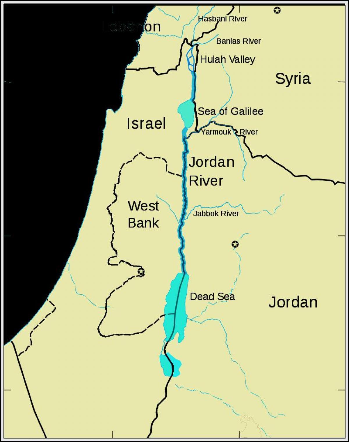 იორდანიის მდინარე ახლო აღმოსავლეთში რუკა