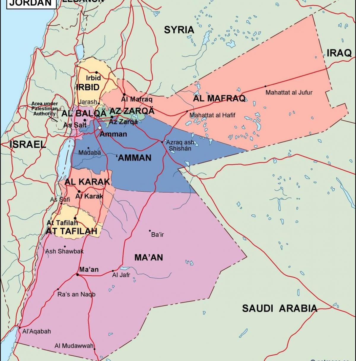 რუკა იორდანიის პოლიტიკური